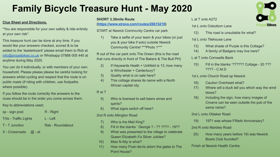 Newick Village Family Bicycle Treasure Hunt - May 2020
